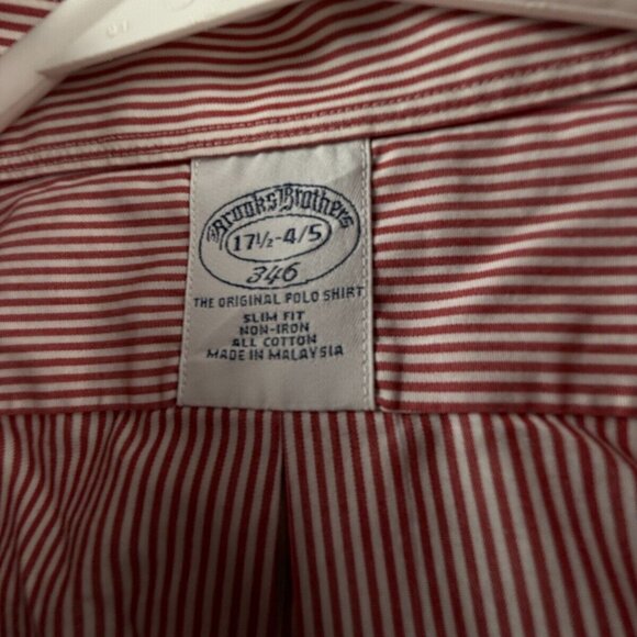 Brooks Brothers Red Non-Iron Button-Down 17.5 34/35 Slim Striped Cotton Shirt - Picture 9 of 14